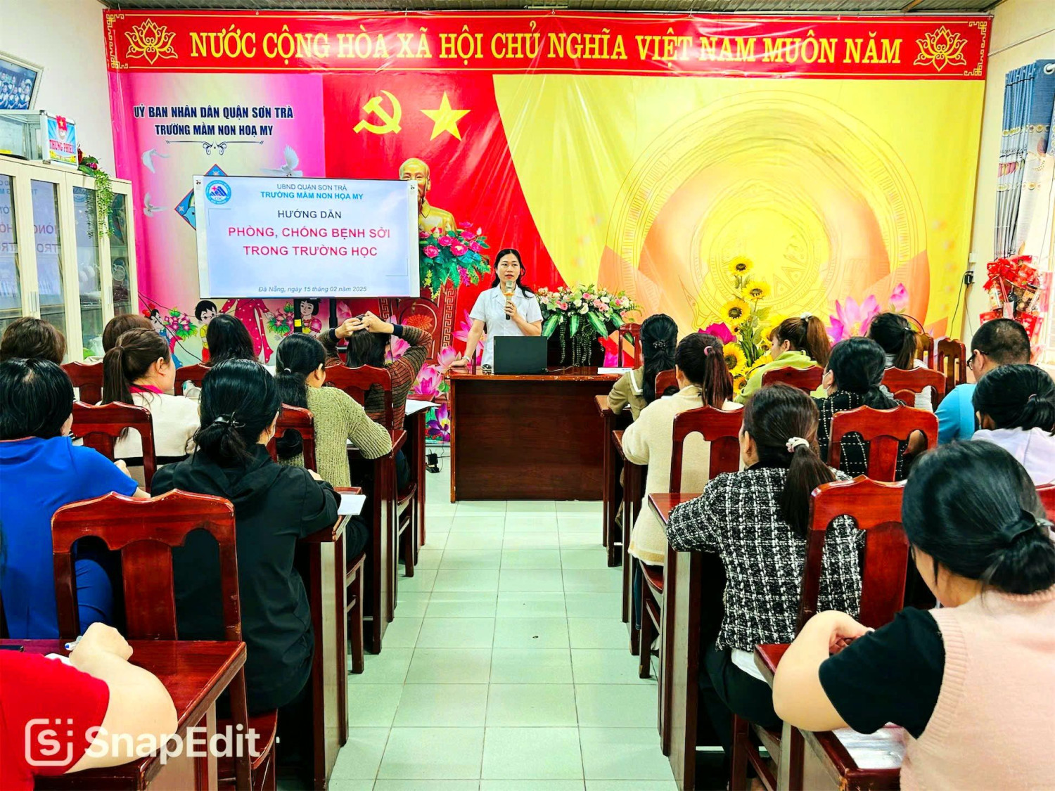 Trường Mầm non Họa My tổ chức tập huấn công tác phòng chống dịch bệnh Sởi và các bệnh truyền nhiễm